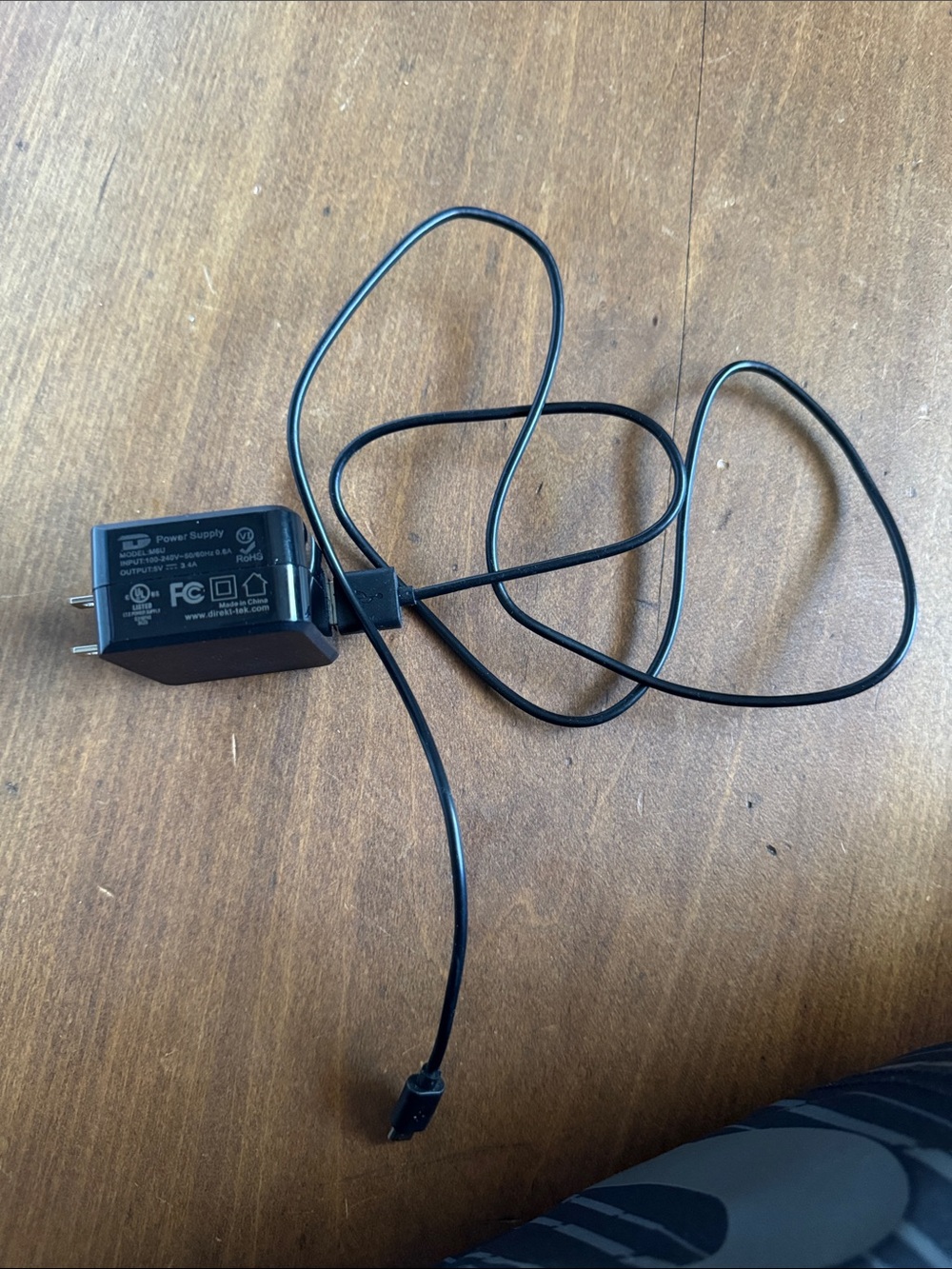 Black USB Power Adapter Charger with Cable